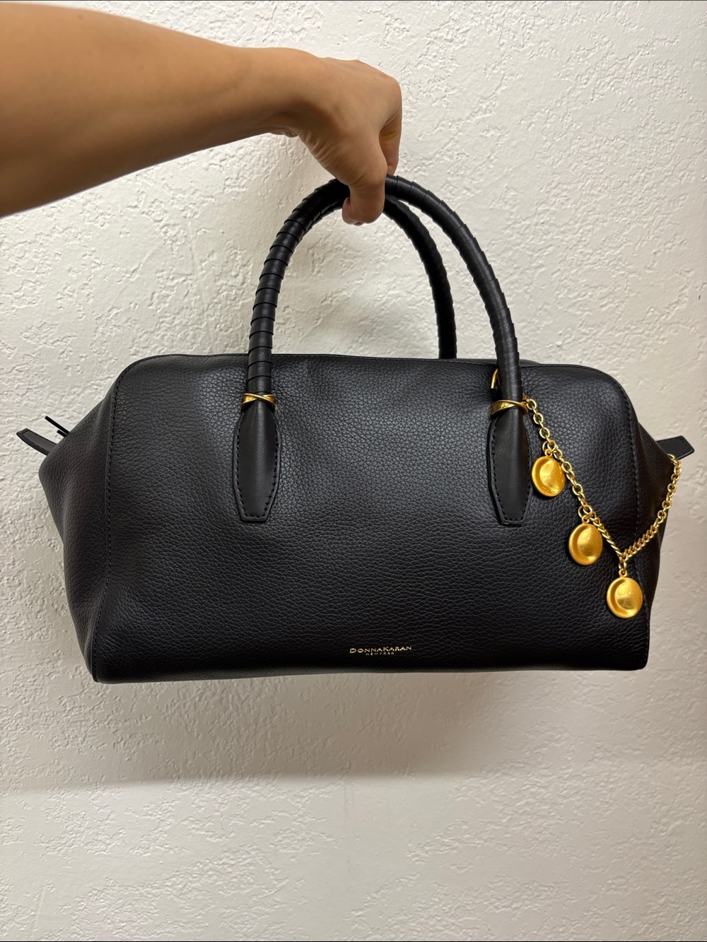 Donna Karan chantilly Satchel leather bag with Gold Charm Chain